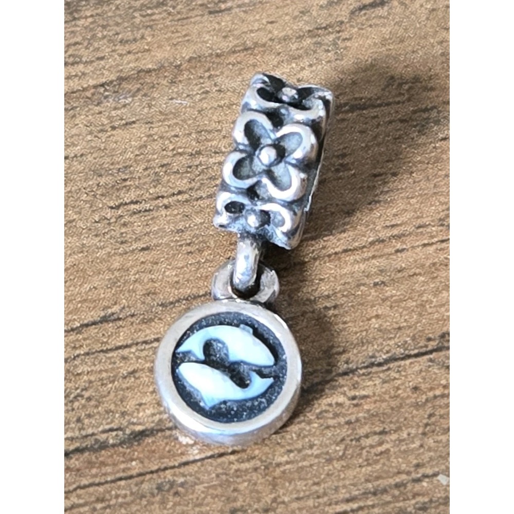 PANDORA Zodiac Pisces Cameo Agate Dangle Charm #790500CAM03 925 ALE Rare